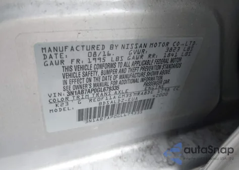 2016 Nissan Sentra Sv z USA, uszkodzony, nr VIN 3N1AB7AP0GL679335